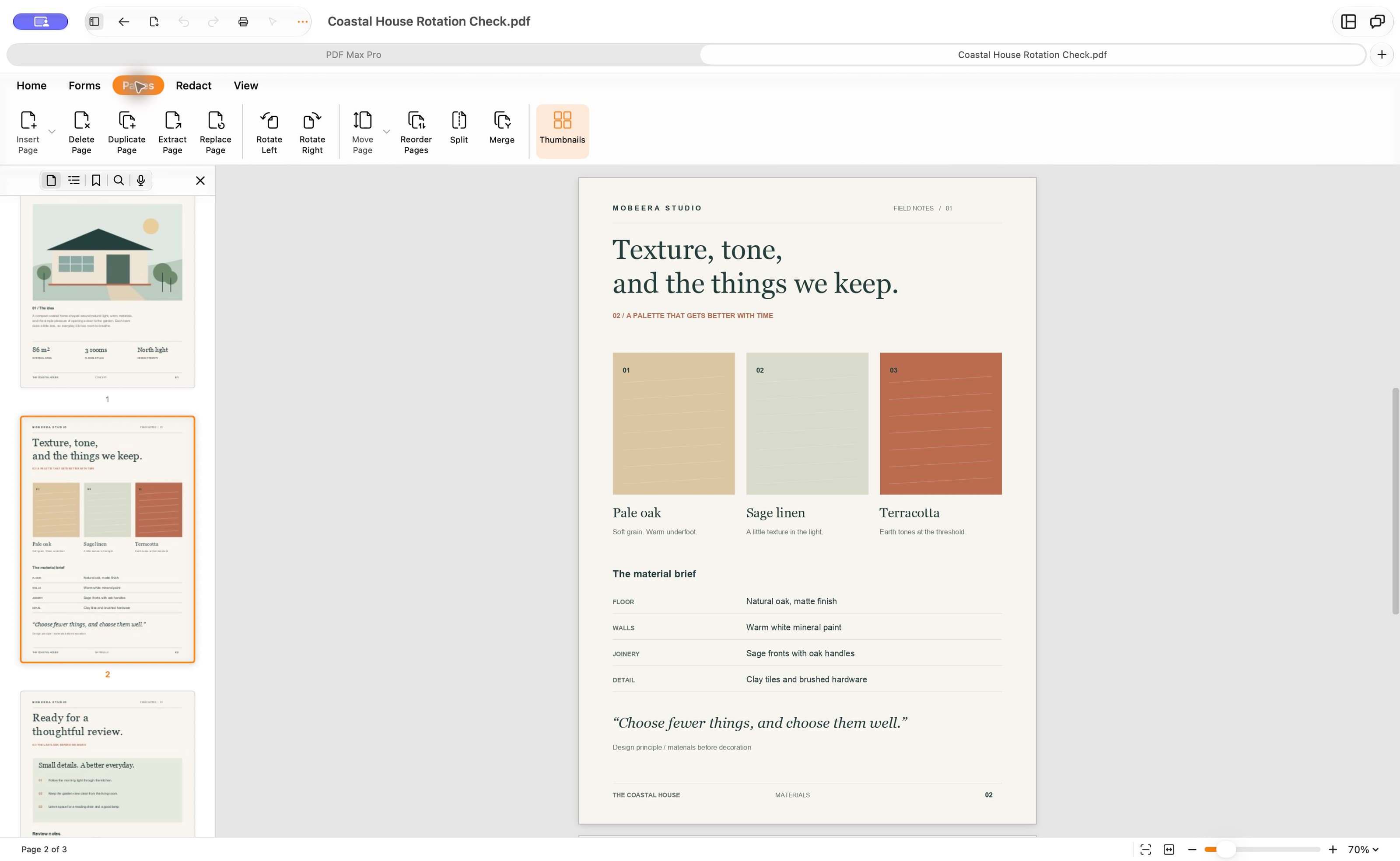 The saved Coastal House PDF reopened in PDF Max on Mac with page 2 upright