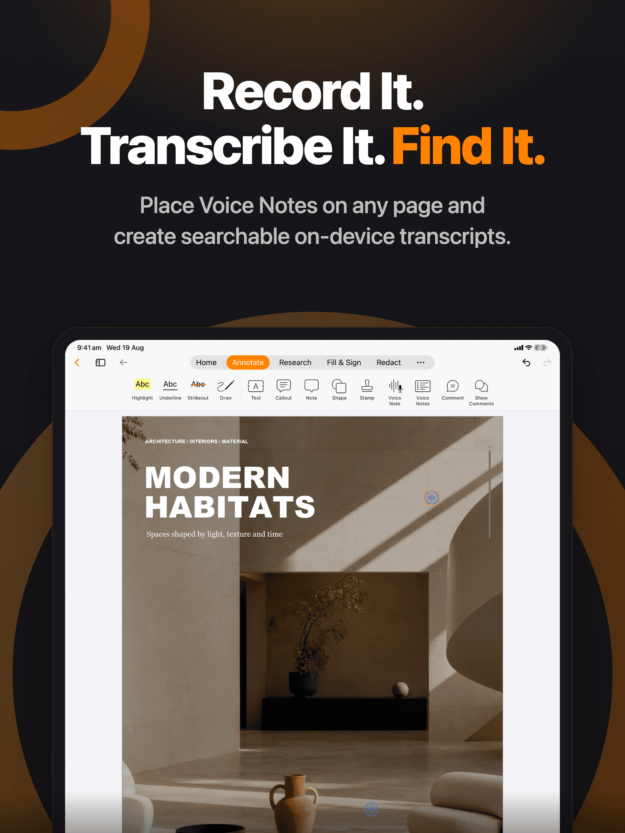 Record It. Transcribe It. Find It. — PDF Max on iPad