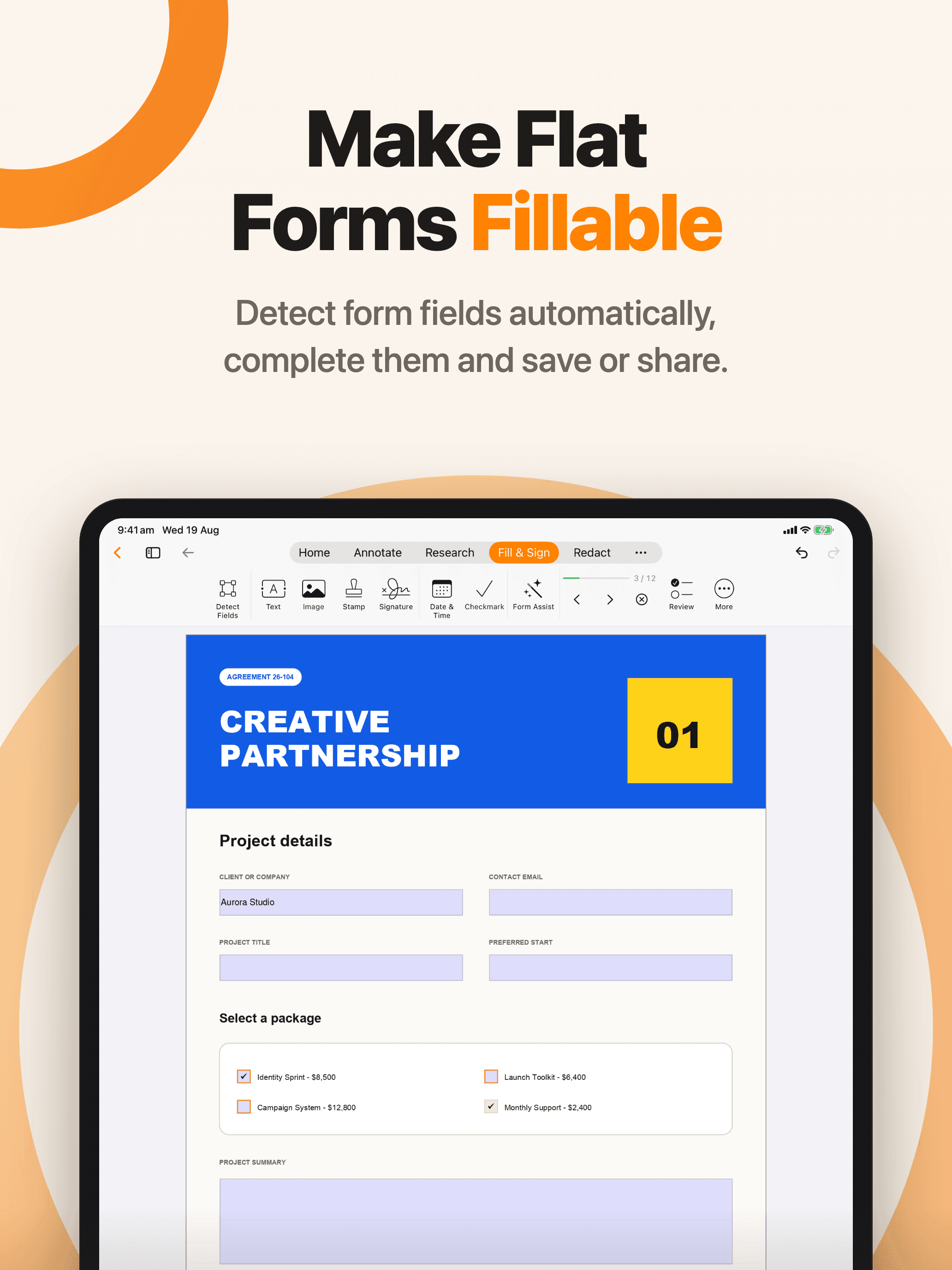 Make Flat Forms Fillable — PDF Max on iPad