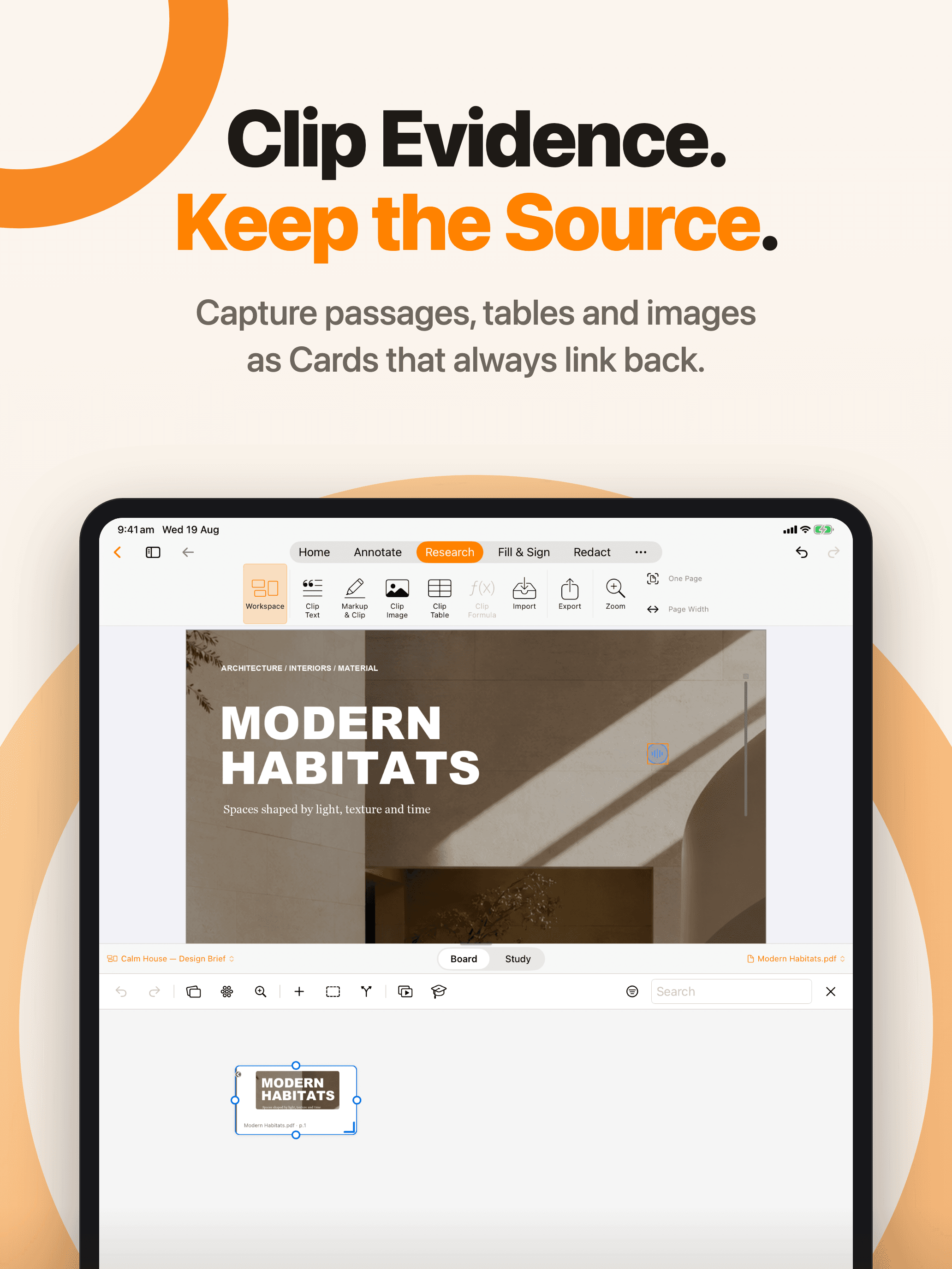 Clip Evidence. Keep the Source. — PDF Max on iPad