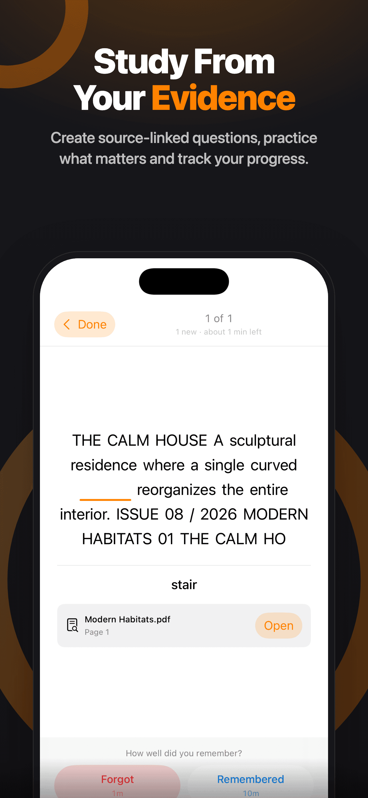 Study From Your Evidence — PDF Max on iPhone