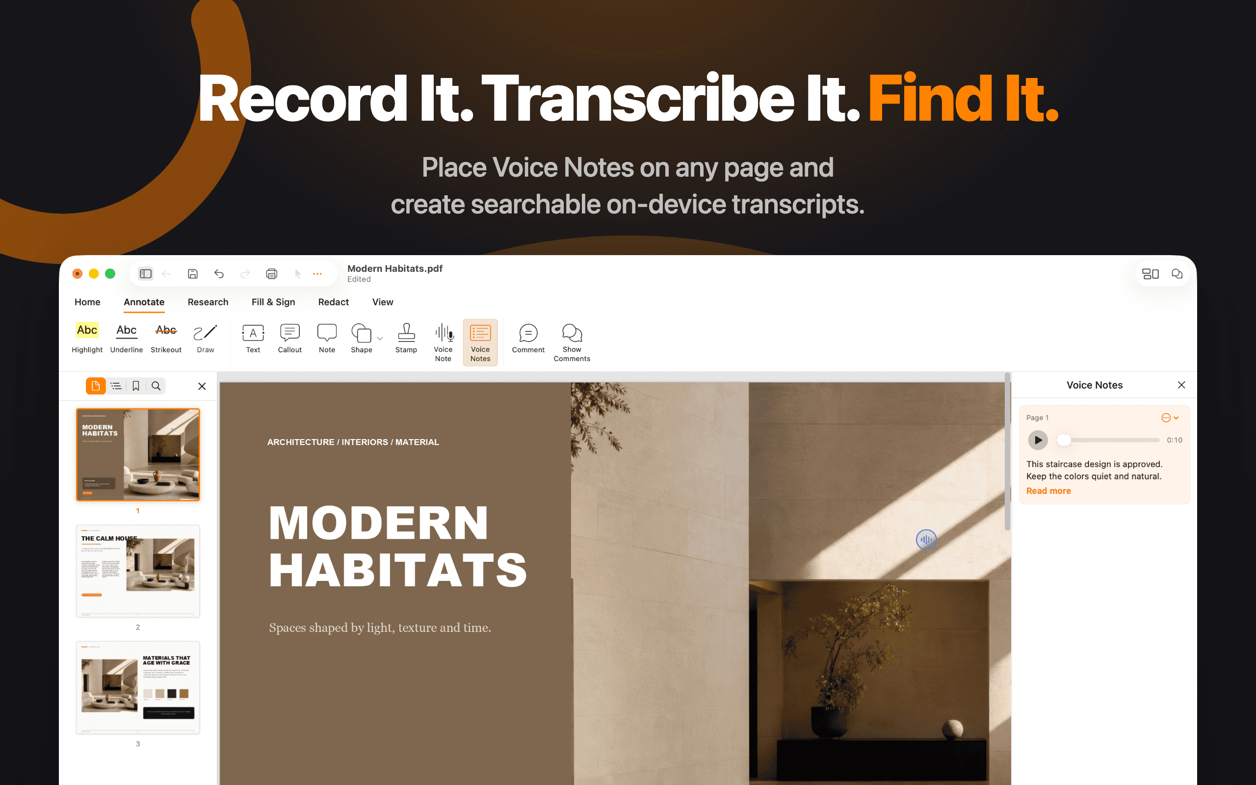 Record It. Transcribe It. Find It. — PDF Max on Mac